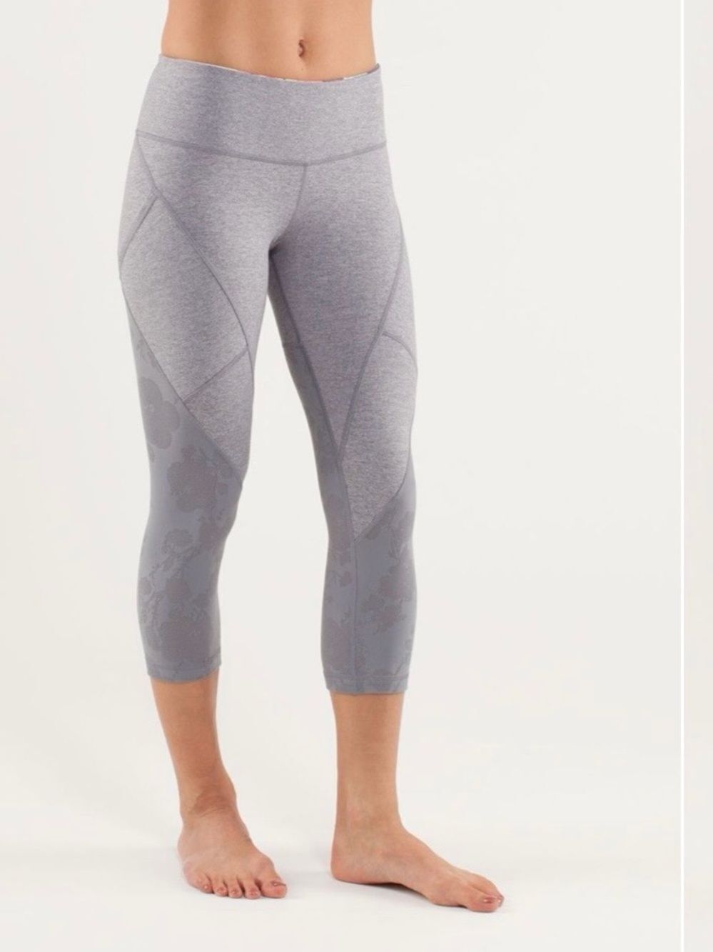 Lululemon Power Vinyasa Crop Leggings Size 10 Gray Floral High Rise